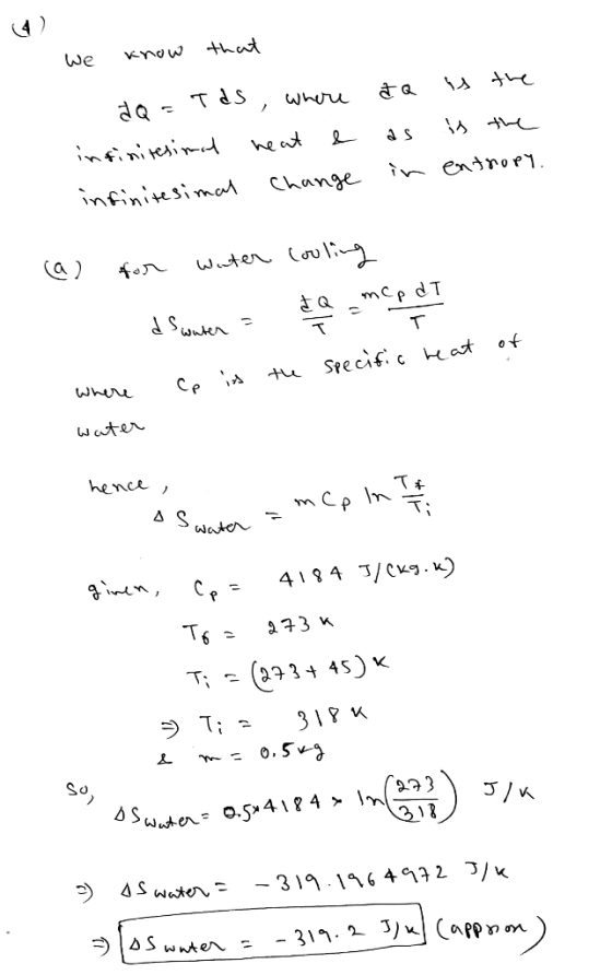 Know thut we a n entroe1 Change infiniesimat wuten Coui a) tamCp d T of tu Specis c Hat wher water hence, T mCp In water 4194