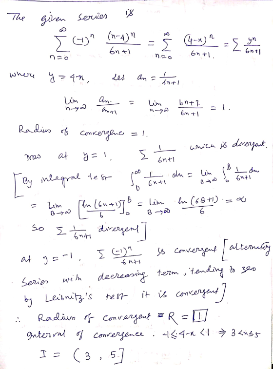 The given serizes 18 (2) (n-4)n 6nt1 (4-2)^ 5 - { yn ontl. 6nt1 nzo nao where y = 42, let an = ㅗ ontl Lim an. anti nya lim na