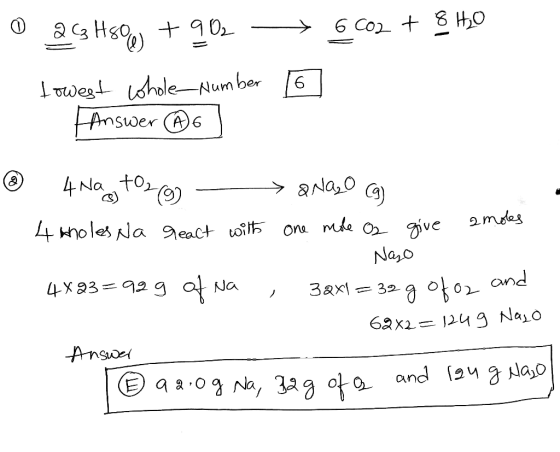 0 29 480p) +902 -+ 6CO2 + 8 10 - towest whole Number 16 Answer ③6 € 4 Na to2(6) - anazo (9) 4 kholes Na realt with one mole o