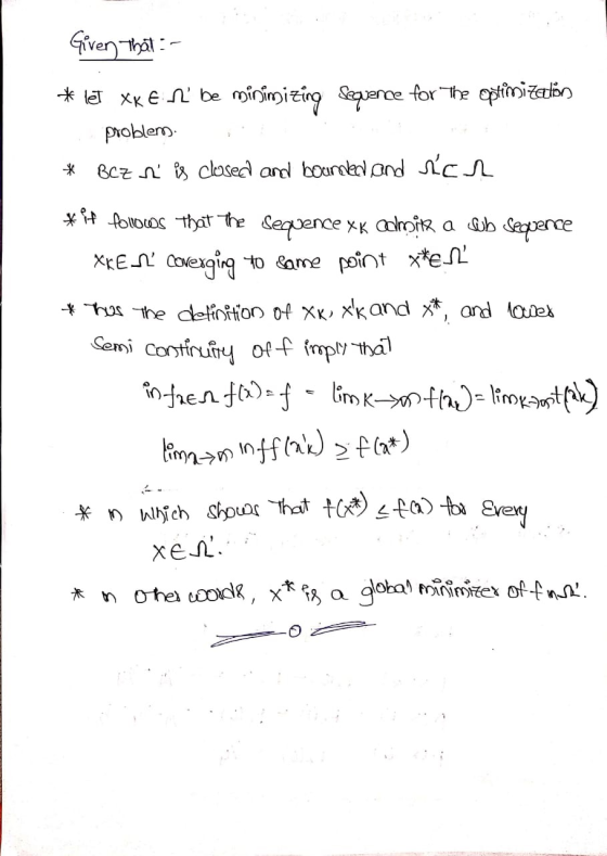 Given that :- *le XKEN be minimizing Sequence for the optimization problems * BCZ I is closed and bounded and non *it follows
