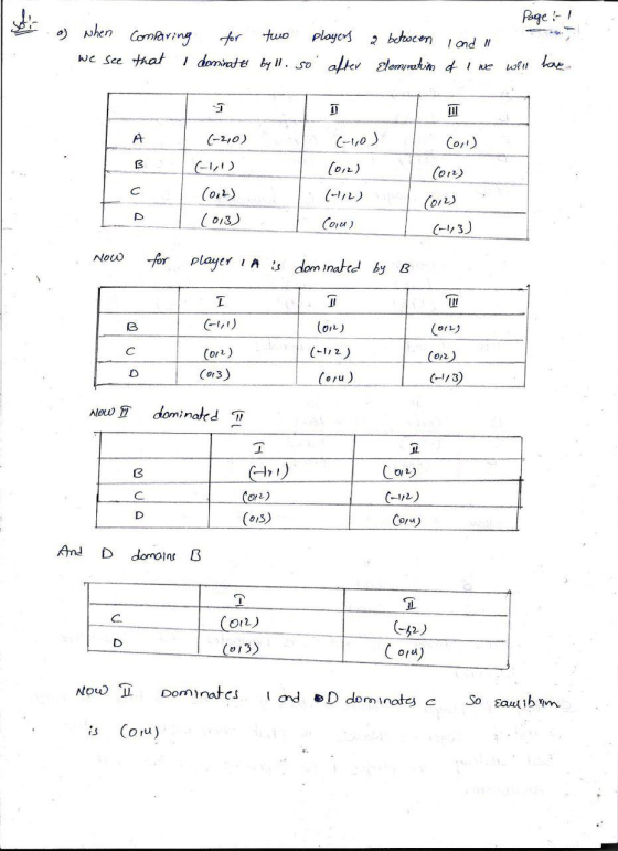 Page 1 a Sor t when comparing for two players we see that I dominated by ll. so after a between 1 and 1 elemination of I we w