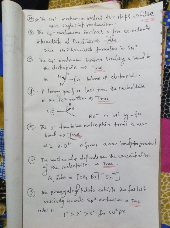 6 The SN2 mechanism involves two steps .= fal since single step mechanisan. 6. The SN2 mechanism inrolves a fire co-ordinate