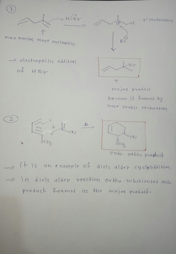 H-BR 3o carbocation more branched, more nucleophilic - electrophilic addition of HBY. major product because it foemed by more