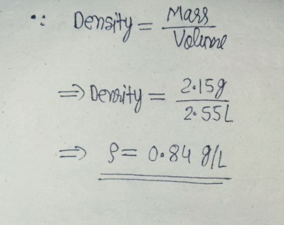 in Density = Mars Volume => Demity = 2.152 - 8 = 0.848/4