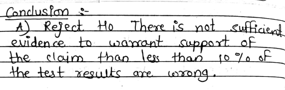 Conclusione A Reject Ho There is not sufficient evidence to warrant support of the claim than less than 10% of the test resul