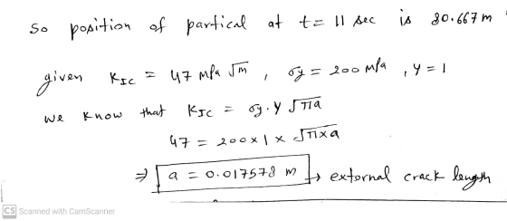is 80.667 m so position of partical at t= 11 sec Py = 200 200 mpa 14= given Ksc = 47 mPa sm that Know KICE we ry. Y stia 47 =
