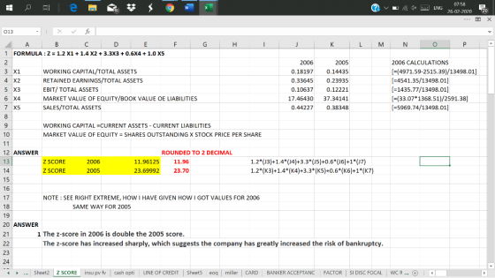 ? v . ** 07:58 ENG 26-02-202020 013 E x fix A B C D E 1 FORMULA :Z = 1.2 X1 + 1.4 X2 + 3.3X3 + 0.6X4 + 1.0 X5 F G H I J K L M