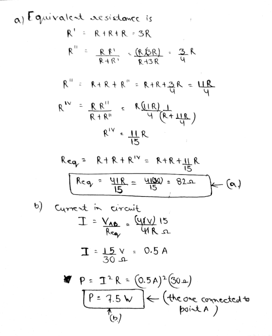 a) Equivalent resistance is R = R +R+ R = 3R R - R RI (BR) - ZK RARI Rt3R R= RR+R = R +R+ 3R = UR RW er Blu Rant 402.) RI