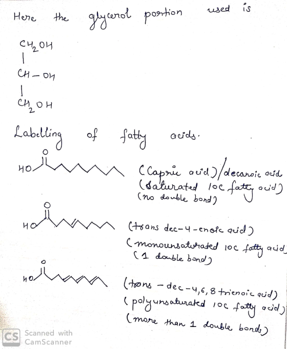 the Here glycerol portion used is сч, ои CH-on of Labelling HOW fatty acids. CCapric acid)/decanoic acid (saturated loe fatty