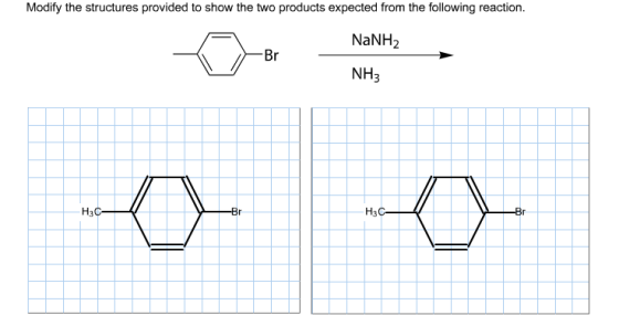 Image for Modify the structures provided to show the two products expected from the following reaction.