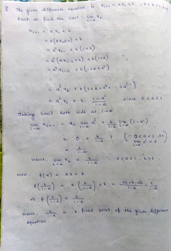 o se Lalbo equation is Karl = axith en difference First we find the limit tim ne Miti = a + b. = alamint b) + b à ki + b(ita)