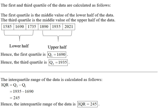 The first and third quartile of the data are calculated as follows: The first quartile is the middle value of the lower half