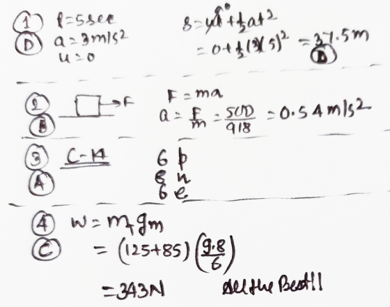 passee D) azamish 8 Wat? = 045(8512 3.5m of Fama ar fi SoD -0.5 4 m/s2 918 3 C-4 6 ви 6e A wamam 6 (125+85) (9:8 -343N All th