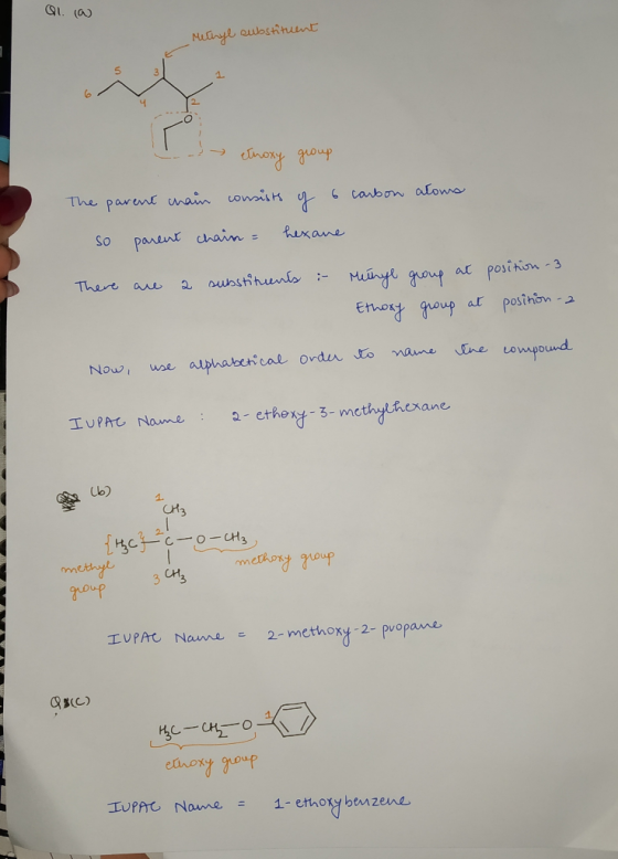 Qi @ Methyl substituent I ethoxy group The parent chain consists of 6 carbon atours so parent chain = hexane There are a subs