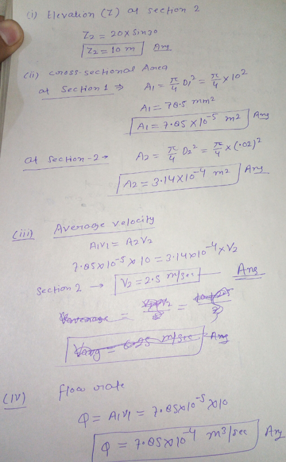 1) Elevate on CZ ) at Section 2 2. A178S mm2 Ciin Avemoge velocity 2 -S