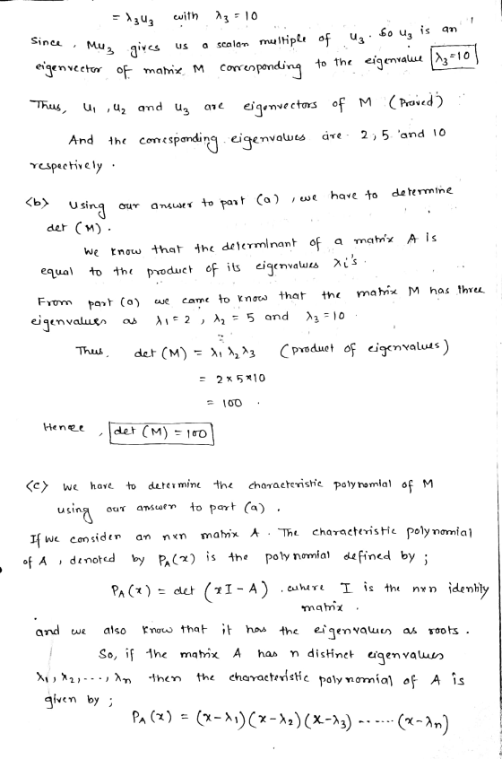 - 13u3 with 13-10 Muz gives us a scalon multiple of Uz. 6o uz is an eigenvector of matrix m corresponding to the eigenvalue [
