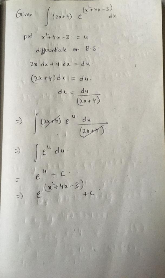 Guvern fons elles da put x +42-3 = n. differentiate BS: or za dat 4 dx = du (2x+y)dx = du. dr. du (2x+4) u -> 4) е du povers
