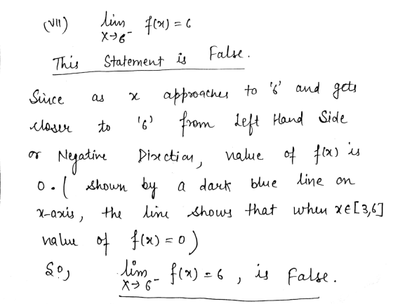 (VI) lim f(x) = 6 X 6 as x to 16? ar false. This Statement is Since approaches to f and gets closer from Left Hand Side Negat