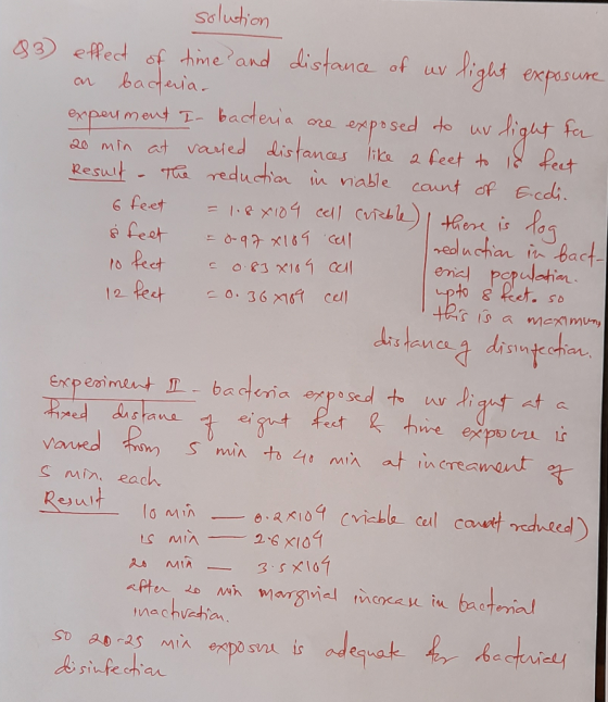 83 solution effect of time and distance of us light exposure an bacteria. experiment In bacteria are exposed to us light for