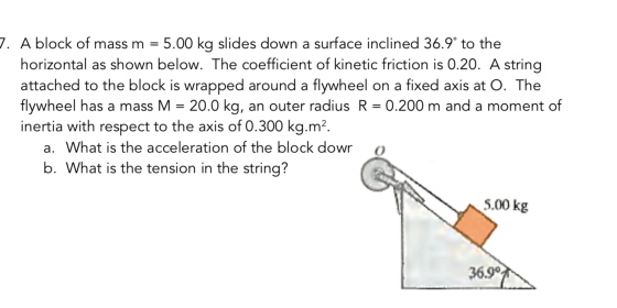 7. A block of mass m = 5.00 kg slides down a surface inclined 36.9° to the horizontal as shown below. The coefficient of kine