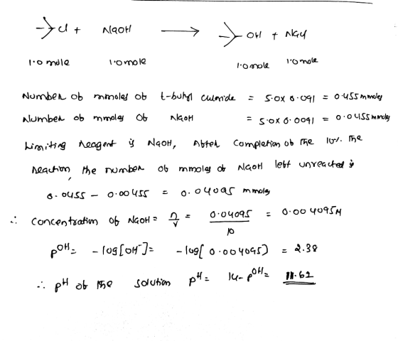 ut naoh you talky 1.0 mole lomole lo molelo more Number ob mmoles ob t-bungy culoride = S-ox0.091 = 0.455 mmoles alumber of