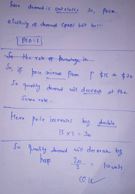 hnce demrerd is unt elash So, Pice elashey df darod CpaD) Wi be PED 1 the rate of fertnge in mce inircak Fremr $ist $30 quenh