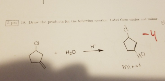 5 pts Is. Draw the products for the following reaction. Label then major ami minor + H2O miros
