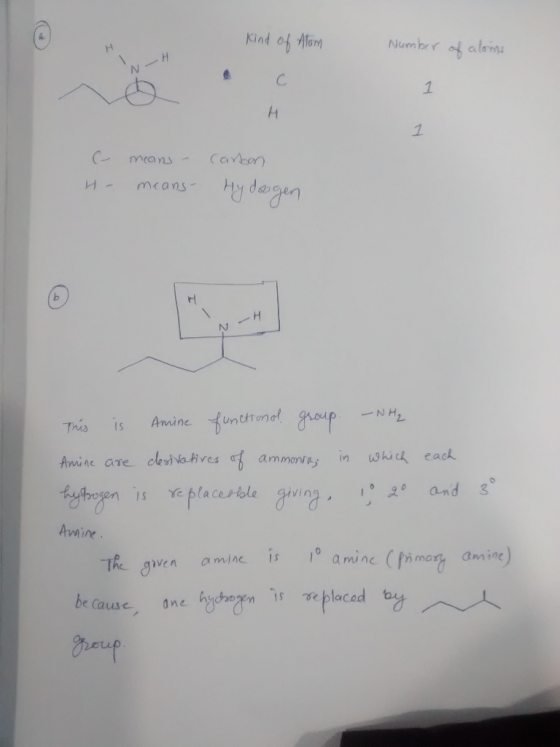 kind of Atom Number of alors - H- means - means Carbon Hy doogen This is Amine functional group. -NH₂ Amine are desivatives o