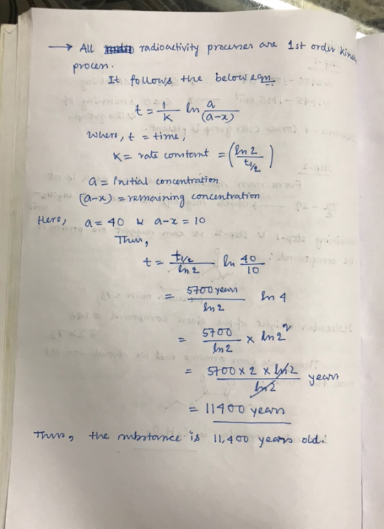 All at ED radioactivity procman are 1st ordir ki - pyoum Yemoinin Here, a= 40 a-z = 10 e I1100 yeAm
