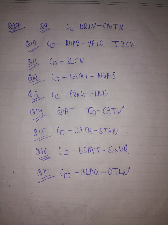 e14 09 CO-DRIV-CITR Qlo 40- ROAD - YELO - TICR 011 Co - BLIN OR CO-ESMT-NGAS Q13 60 - PRKG-FLNG aly EA CO-CATV 015 (0-WA TR -