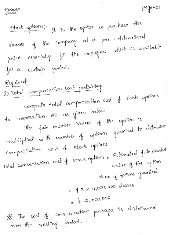 nswer page-01 Stock options: gk is the option to purchase the shores of the company at a pore determined price especially for