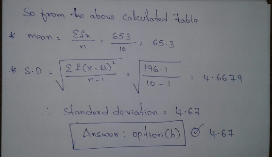 So trom-Le above calculate」 ·table above Calcuarte G53 1o 尖 K mean moan- 96- 4.66+9 -: standard deviation 4.6 △nsue75 : op.hon(b) | @f 4.64