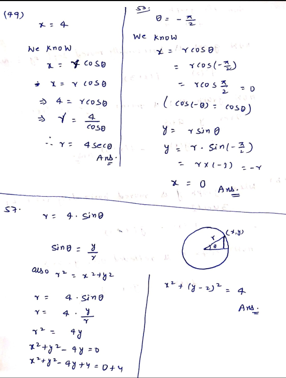 (49) so = - = -2 X 4 We know x= COSO X= vcoso 4=rcoso D = r=a oso we know Xarcos Wind - rcos(- =rcos 7 2 = 0 l.coSlo) = Coso)