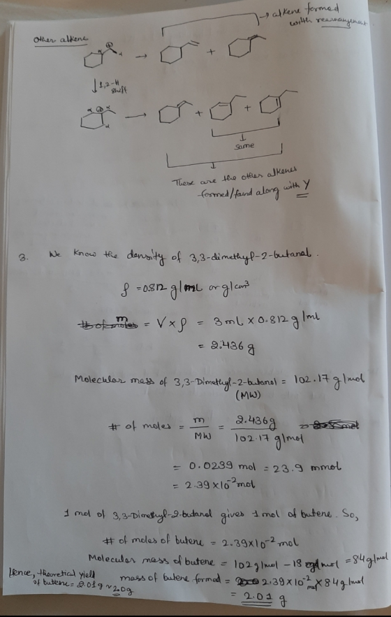 alkene fermed wifth reaargemant other alkent Same These are the other alkenes formed / found along with 3. We know the densit