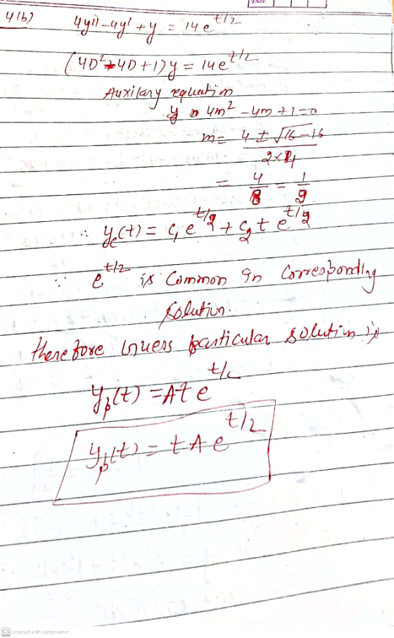 416) Elz 14 e 4 yil uylty +27 40² 40+ =lue oth Auxilary zequating y oum2 -4m+Leo m= 4 I/16-16 x 4 8 Yect) = Get Cat e is comm