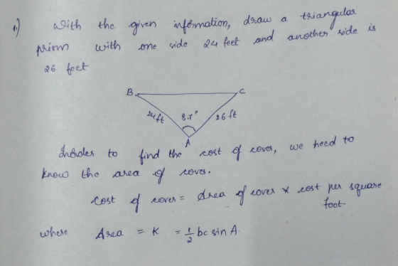 with the given information, draw a prism with 26 fact triangulos 24 feet and another side is one side B. seft 8P 26 ft A we n