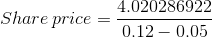 Share\, price=\frac{4.020286922}{0.12-0.05}
