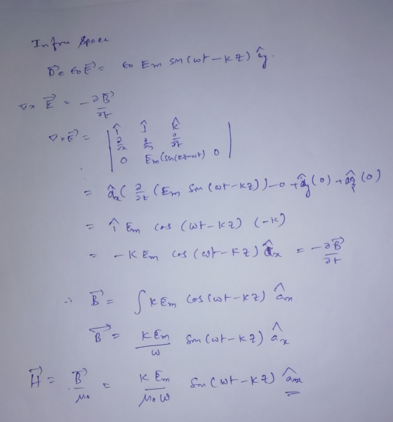 Infree Space to Em smcor-kz) z) ay E = -2B 하 THE c Em (sa (kzuwt) o an ( 3 / (Em som Cat-kz))_o o tô (0) +áſ (0) - î Em cas (