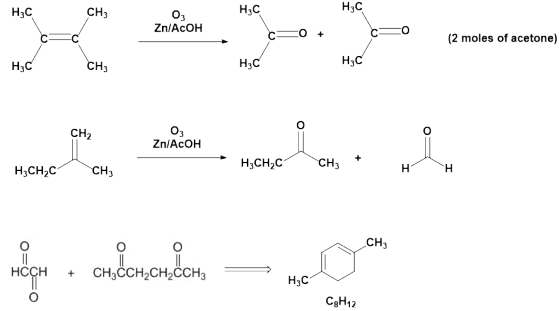 H3G H3C. H3C. CH3 Zn/AcOH (2 moles of acetone) CH2 Zn/AcOH H3CH2C CH3 H3C HCCH CH3CCH2CH2CCH3 C3H12