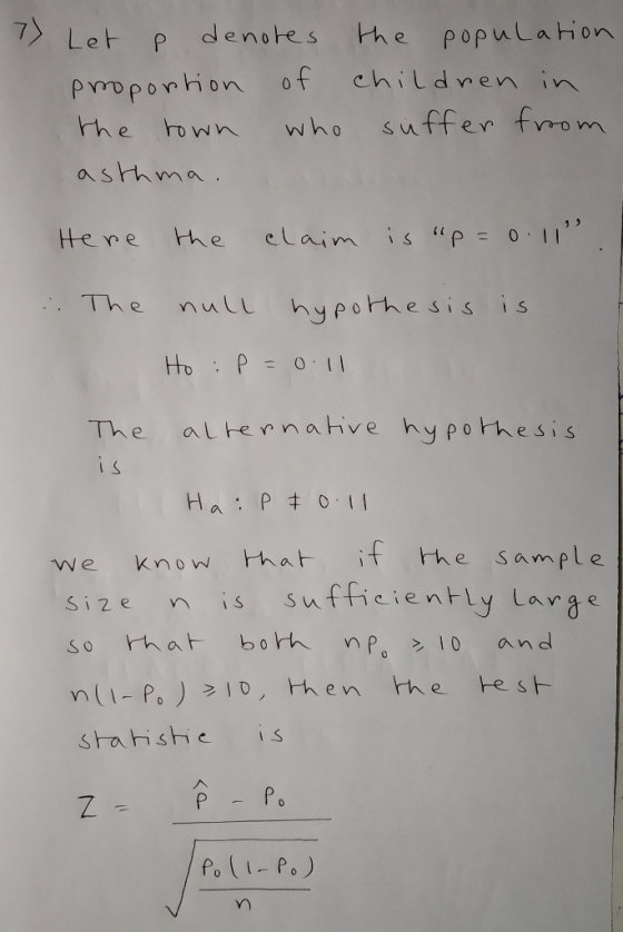 Let p denotes the population pyoponhon of childnen in the town who suffer from ashthma Hene he elai The nu hyeohhe sis is The