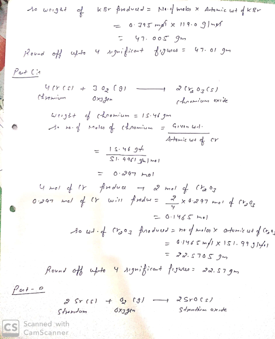 so weight & KBr produced= No.d moles y Atomic wit d kBr = 0.395 mol x 119.0 glmes = 47.005 gm Round off up to a significant f