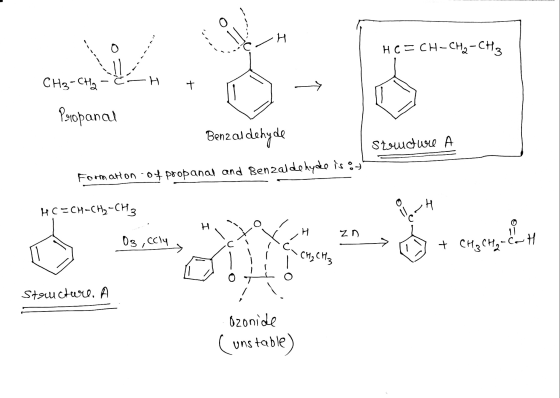0 H HC=CH-CH2 - CH3 CH3-CHg - .H + Propanal Benzol dehyde structure Formation04 propanal and Benzaldehyde is on HCECH-CH2-CH3