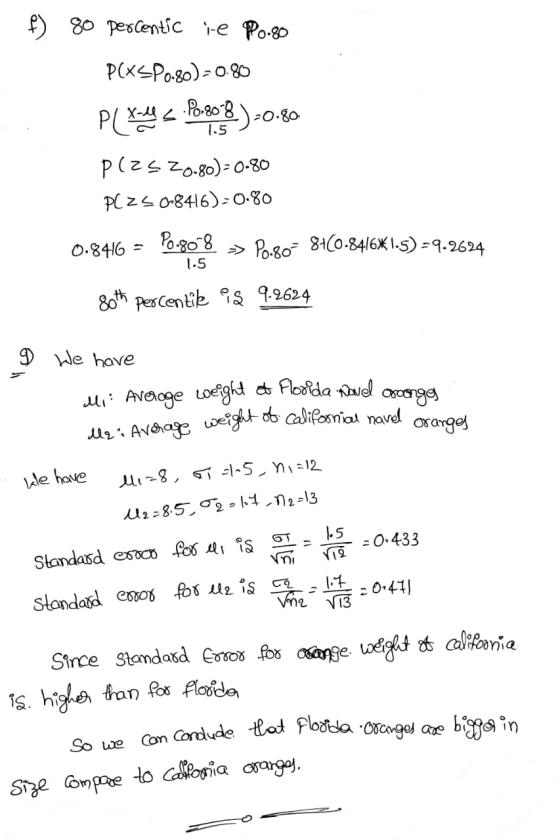 Mr. Average weight of Californial naved oranges 80 percontic -e Po.80 P(XSP080)-0.80 P( 1-4The8 ) =0-80 plzs 20.80)-0.80 PC Z