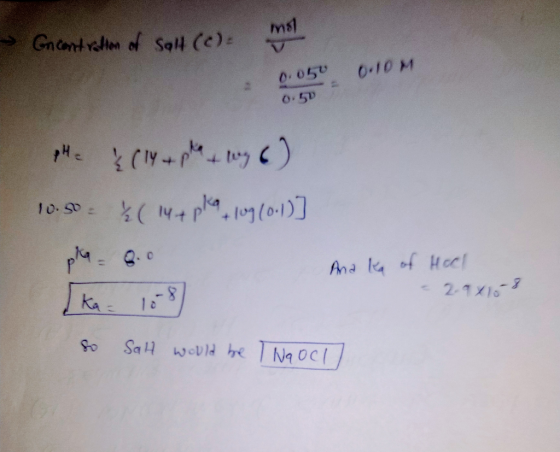 Gn ant veton of Sag4 (e) msl V 0.10 M 0,050 o 5D PHC+P 10. So (14+ p .0(0-1 Ana la of Hocl Ka le 2.1X10-7 SaH wevld he Na oc