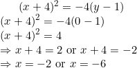 (x + 4) = -4(y - 1) (x + 4) = -4(0 - 1) (x + 4) = 4 r+4= 2 or r +4= -2 =r= -2 or r = -6