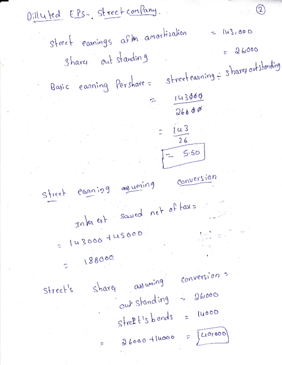 Dillu tedal Elsstreet company.. 261000 ..street earnings after amortization - 113,000 shares out standing Basic earning Persh