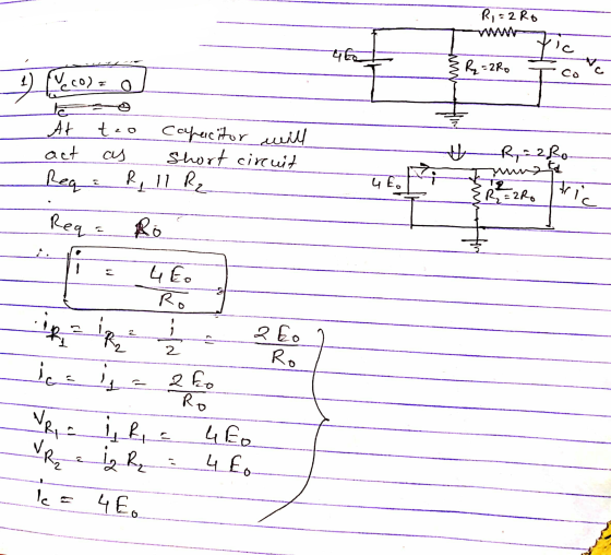 Ri=2 Ro luo ¿=2Ro 3 (Eco). o too R, = 28. At tzo capacitor will act as short circuit Rega R II R₂ IM uto ER=22o Req = Ro iz 4