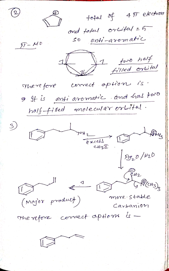2 total of 41 electron and total orbital 25 anti-aromatic I-MO 그 two half filled orbital Therefore correct aption is 9 It ant
