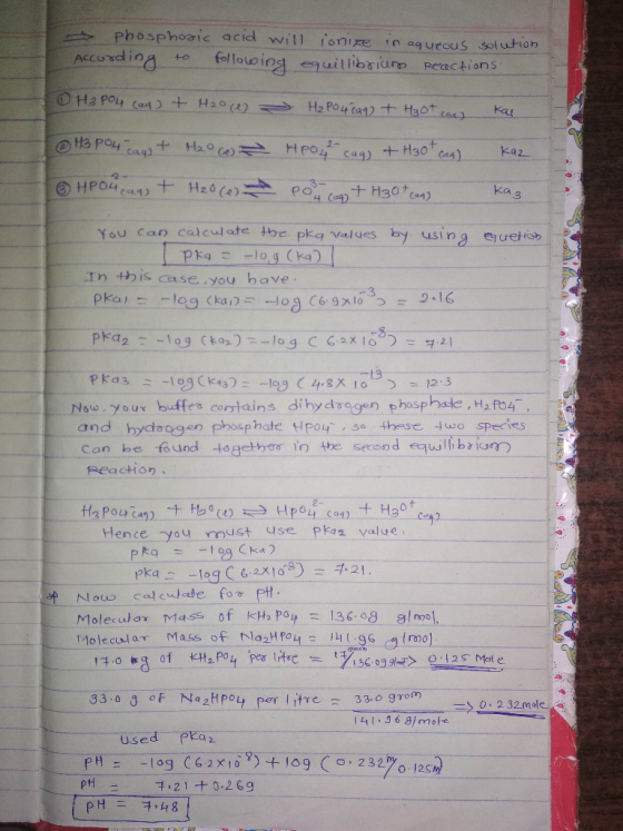 ターphospho21c acid will i6nire in aqueous solution AccoxdinA follouoio equilbsiu Reactions Fat Ka 3 You can calculate te pka v