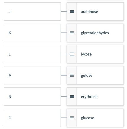 J III arabinose K = glyceraldehydes L III lyxose M III gulose Z III erythrose 0 III glucose